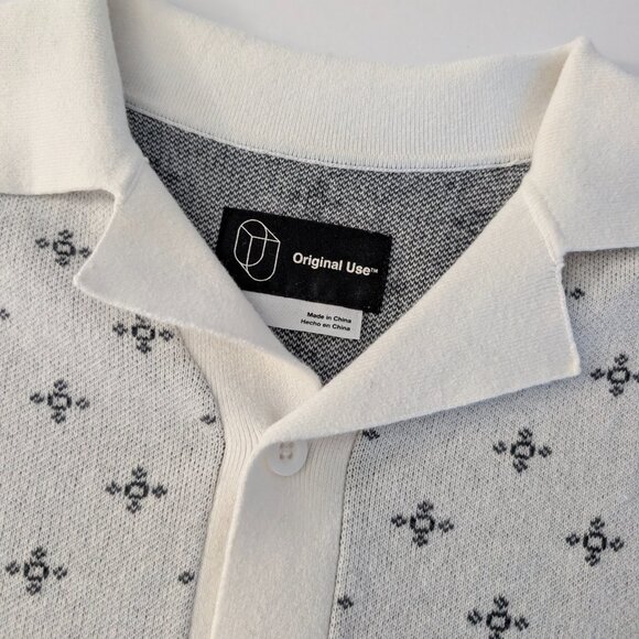 Original Use short sleeve button up sweater polo - white with starburst print - Picture 3 of 4